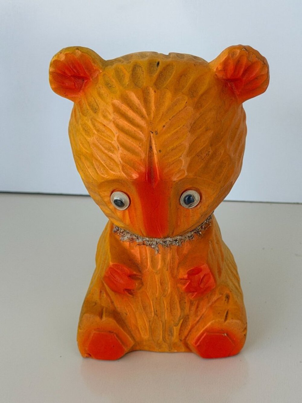 Vintage Chalkware Teddy Bear Coin Bank Carnival Fair Prize 40s Glass Googly Eyes